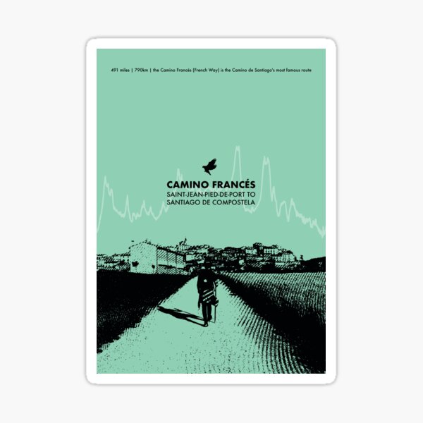 Camino De Santiago Francés Elevation Art - Green Sticker