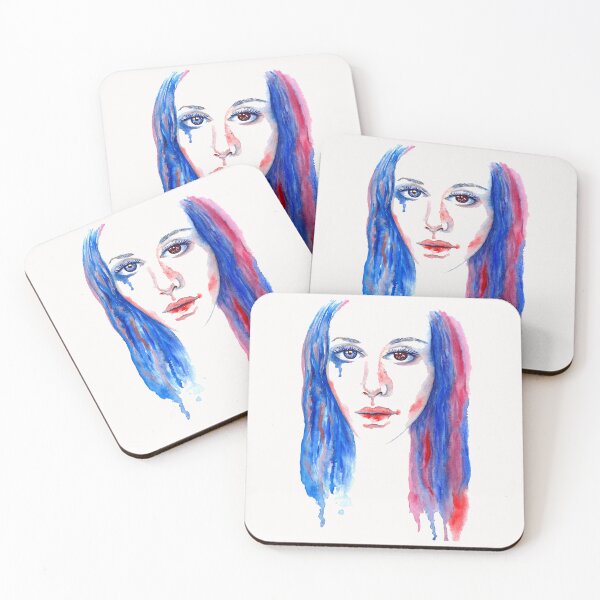 Item preview, Watercolor portrait of rainbow girl with heterochromia designed and sold by Peskariki.