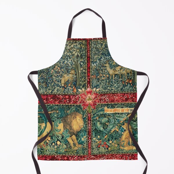Item preview, GREENERY FOREST ANIMALS ,LION ,FOX,PHEASANT AND DOES Red Green Floral Tapestry designed and sold by BulganLumini.