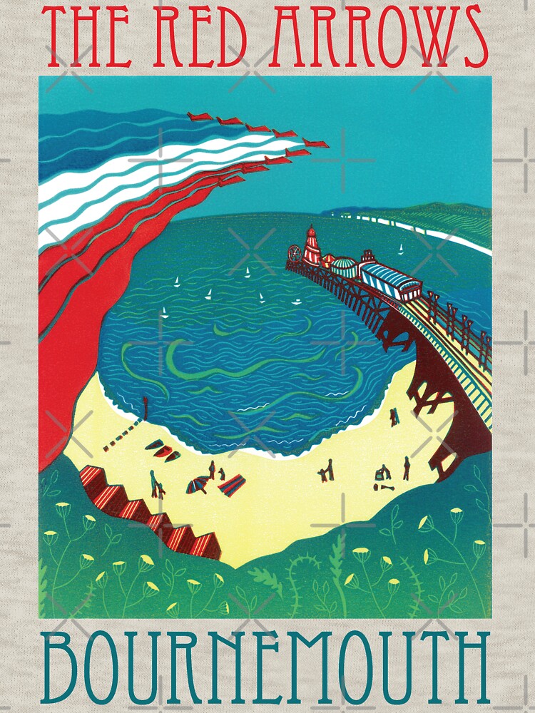 Thumbnail 7 of 7, Classic T-Shirt, Red Arrows, Bournemouth - Linocut by Francesca Whetnall designed and sold by Cecca-Designs.
