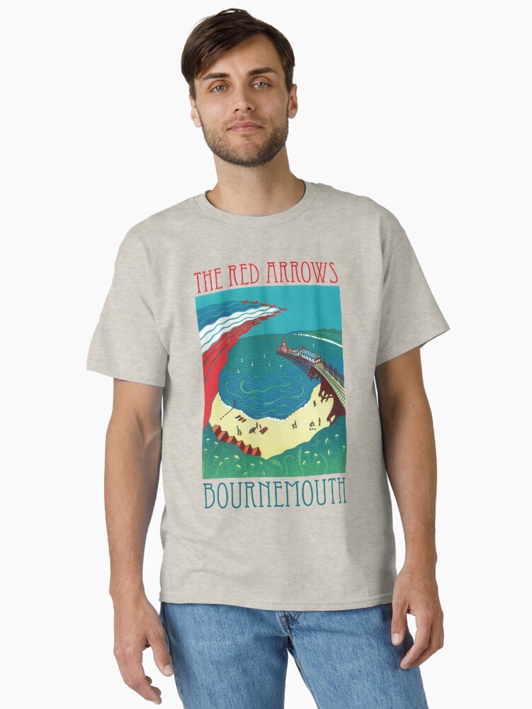 Thumbnail 2 of 7, Classic T-Shirt, Red Arrows, Bournemouth - Linocut by Francesca Whetnall designed and sold by Cecca-Designs.
