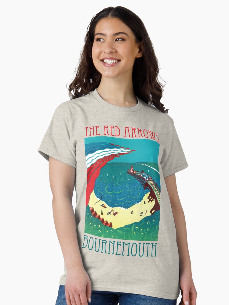Thumbnail 1 of 7, Classic T-Shirt, Red Arrows, Bournemouth - Linocut by Francesca Whetnall designed and sold by Cecca-Designs.