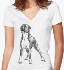 Boxer Dog Drawing Women's Fitted V-Neck T-Shirt