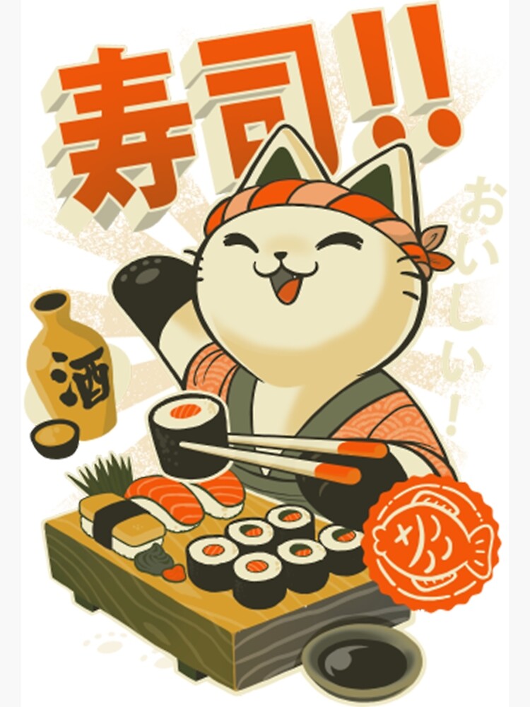 Sushi Sushi Chef Cute Kitchen Kitty Japanese Restaurant Poster for Sale  by XatoMias Redbubble
