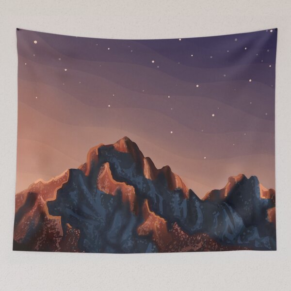 Item preview, Mountains Starry Night Sky Landscape Digital Illustration designed and sold by AlmightyClaire.