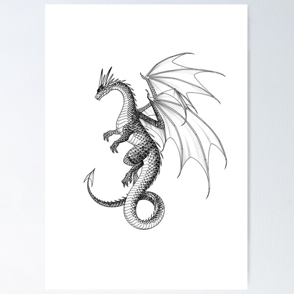 A large dragon with bat-like wings and serpent-like tail flying and  breathing fire. ultra detailed, ultra sharp, 16k, uhd, hdr, drone-view,  sketch, scribbly, b&w, research sketch, research drawing on Craiyon