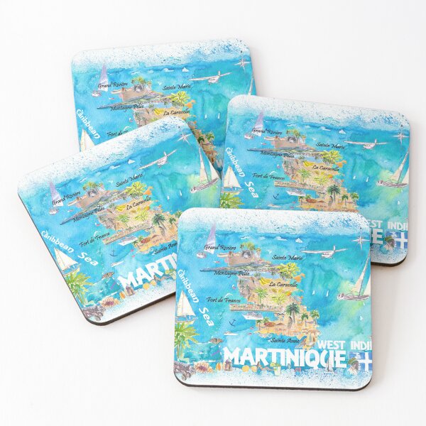 Item preview, Martinique Antilles Illustrated Caribbean Travel Map with Highlights of West Indies Island Dream designed and sold by artshop77.