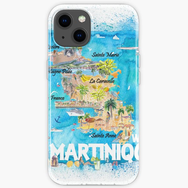 Carte de voyage illustrée des Caraïbes Martinique Antilles avec les points forts du rêve de l'île des Antilles Coque souple iPhone