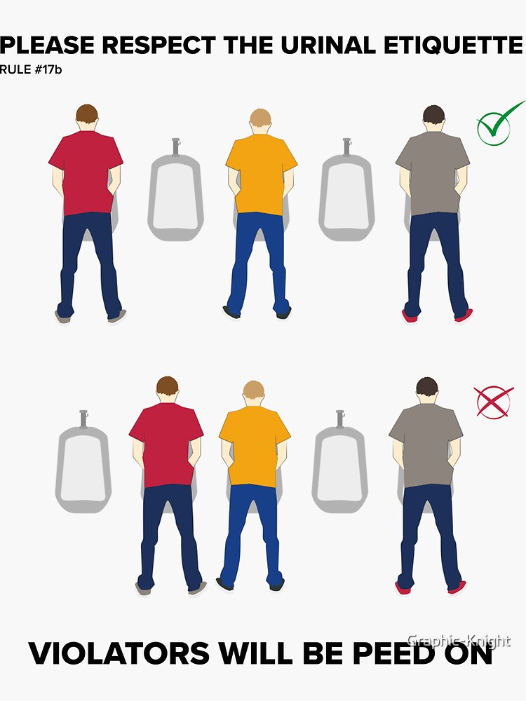 "I can't pee urinal etiquette in colors" Sticker by GraphicKnight