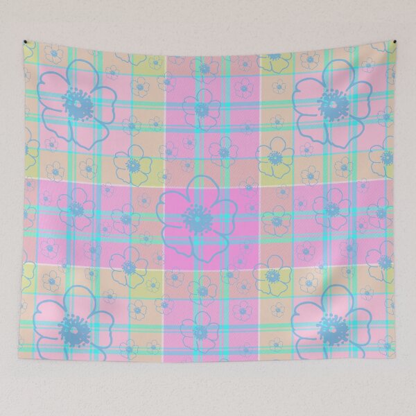Item preview, Pink Tartan Plaid with Blue Flowers designed and sold by AlteredAtelier.