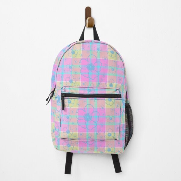 Item preview, Pink Tartan Plaid with Blue Flowers designed and sold by AlteredAtelier.