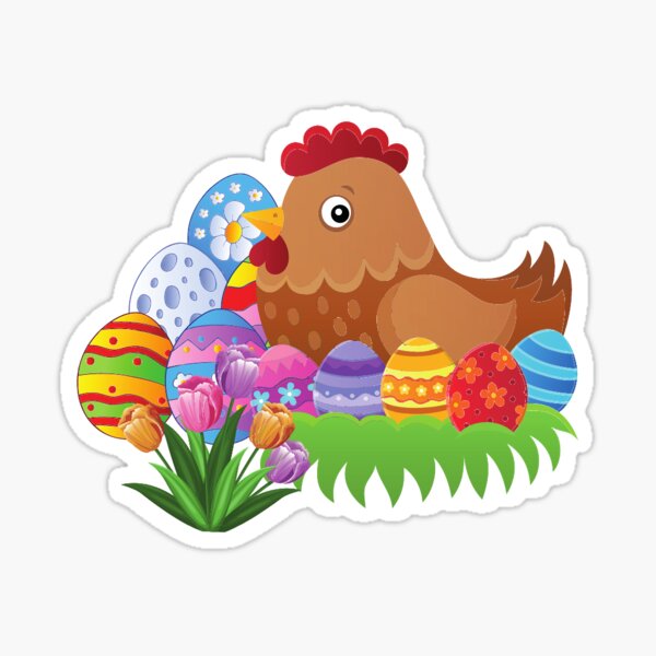 Item preview, Easter Hen with Eggs and Tulips Spring Easter Stickers designed and sold by silviaol.