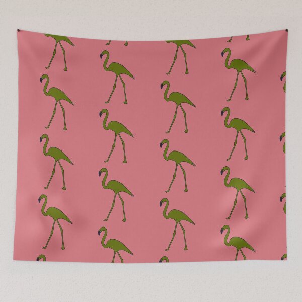 Item preview, Single flamingo (forest green and salmon pink) designed and sold by Attenborough_Fan.