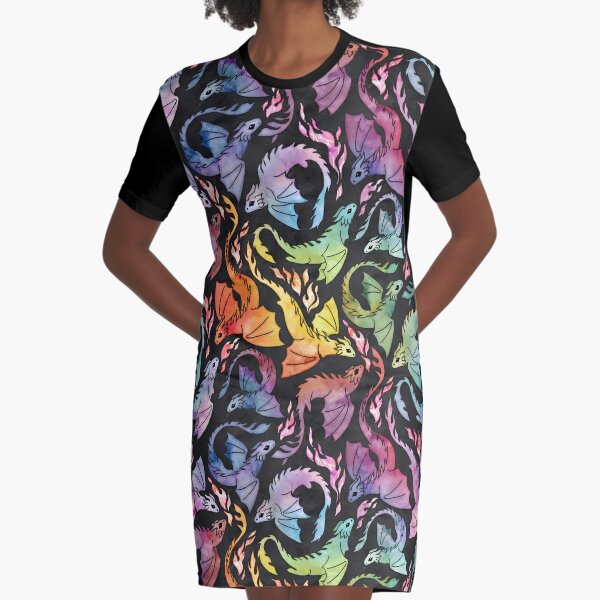Dragon fire dark rainbow Graphic T-Shirt Dress