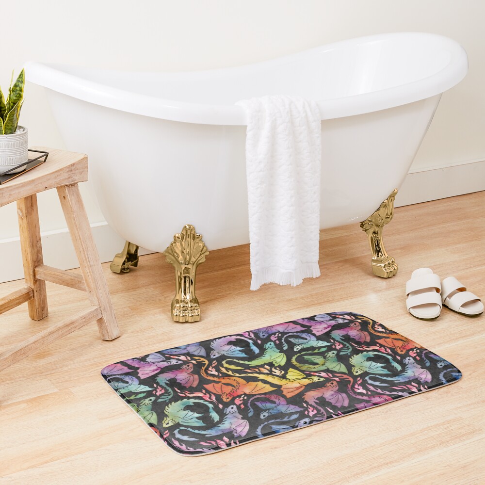 Dragon fire dark rainbow Bath Mat