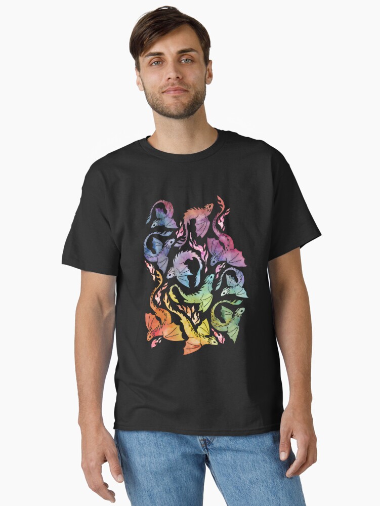 Thumbnail 1 of 7, Classic T-Shirt, Dragon fire dark rainbow designed and sold by adenaJ.