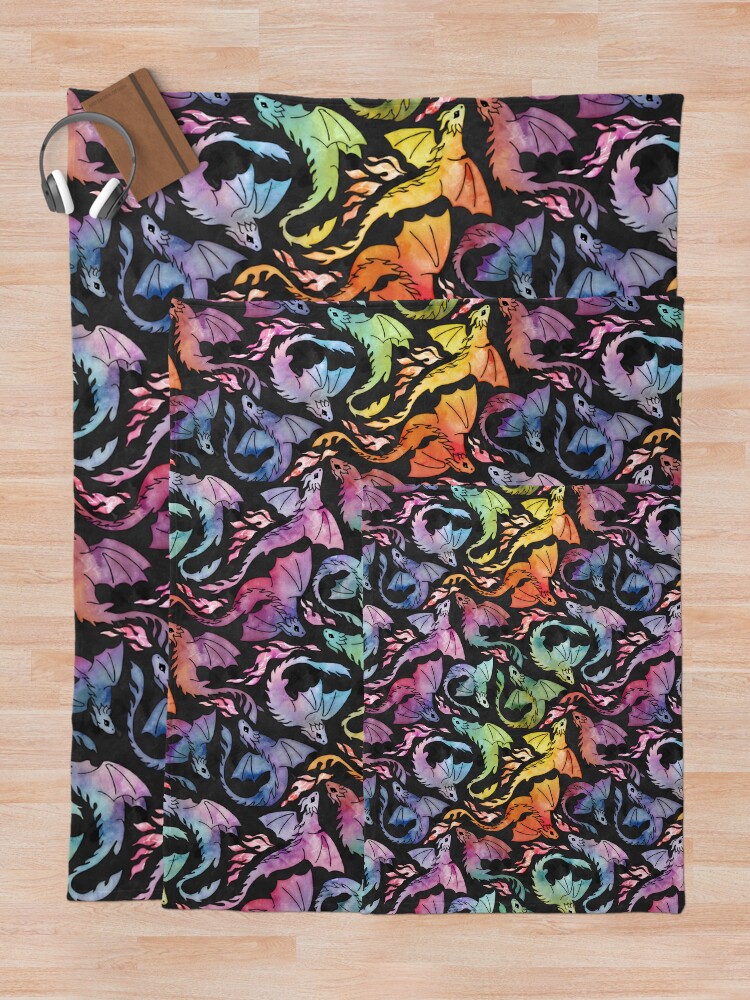 Alternate view of Dragon fire dark rainbow Throw Blanket
