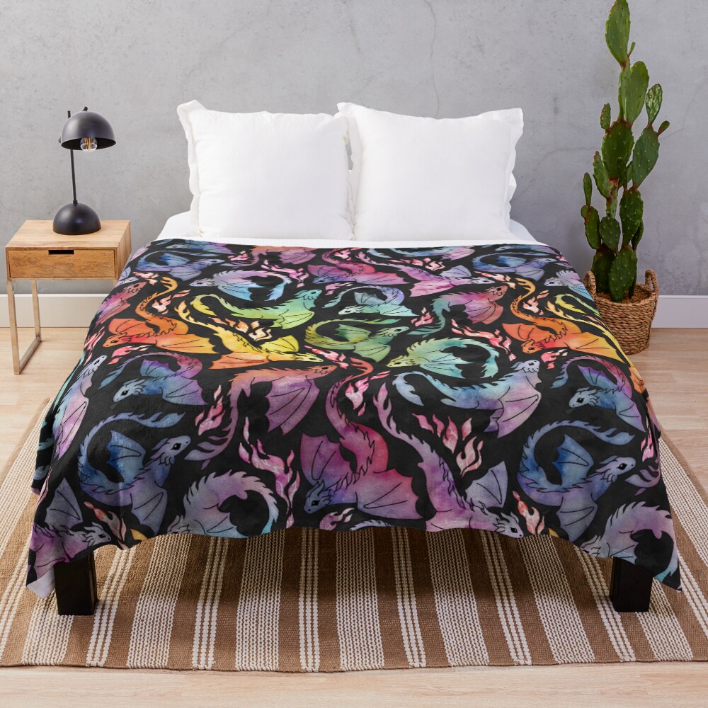 Dragon fire dark rainbow Throw Blanket