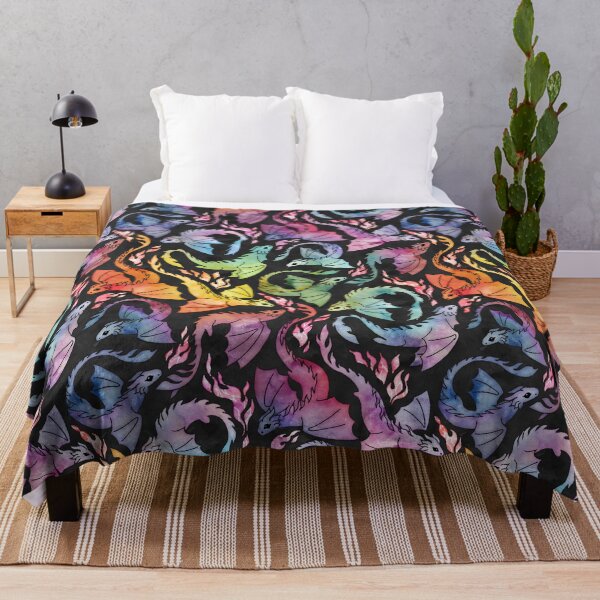 Dragon fire dark rainbow Throw Blanket