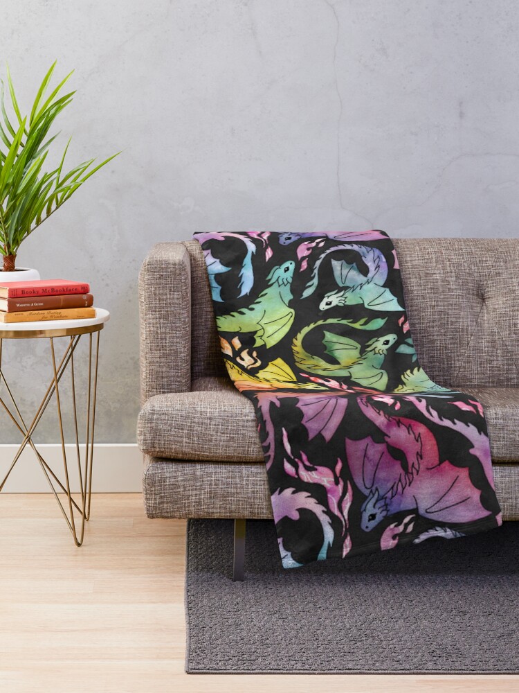 Alternate view of Dragon fire dark rainbow Throw Blanket