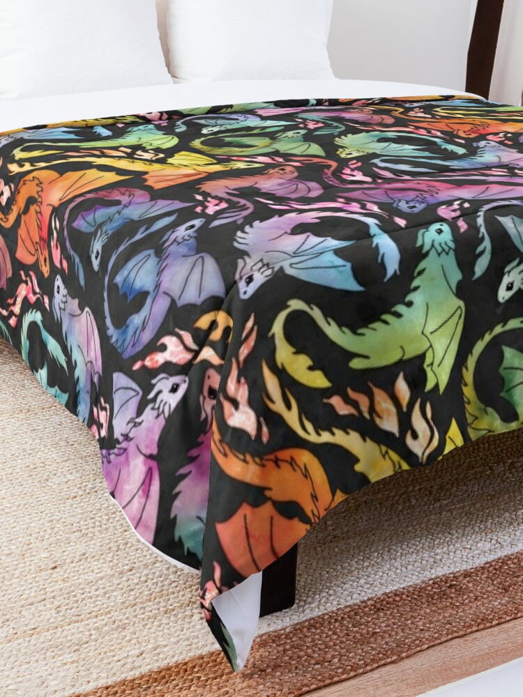 Comforter, Dragon fire dark rainbow designed and sold by adenaJ