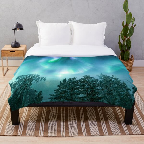 Item preview, Green-Turquoise-Blue-Violet Northern Lights Above A Dark Snowy Forest designed and sold by NivalDrop.