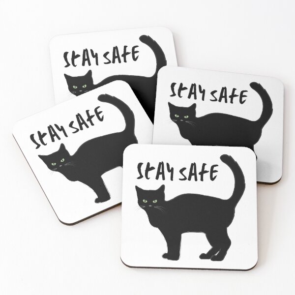 Item preview, Stay safe. Black cat illustration and text. Capitals. designed and sold by JellyBeenzz.