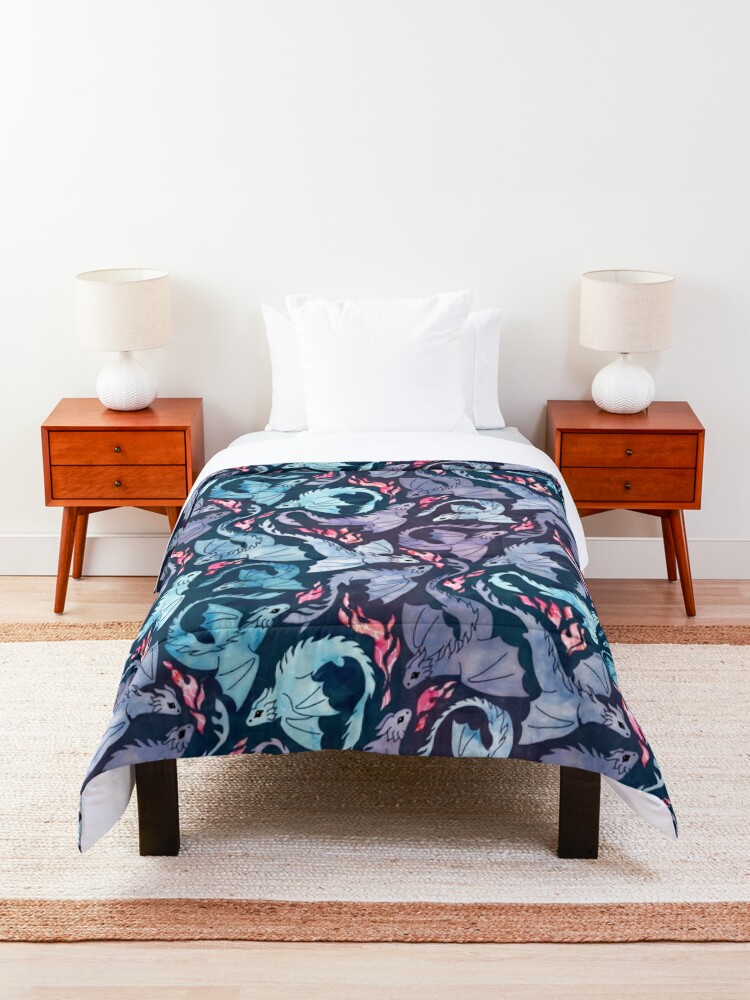Alternate view of Dragon fire dark turquoise and purple Comforter