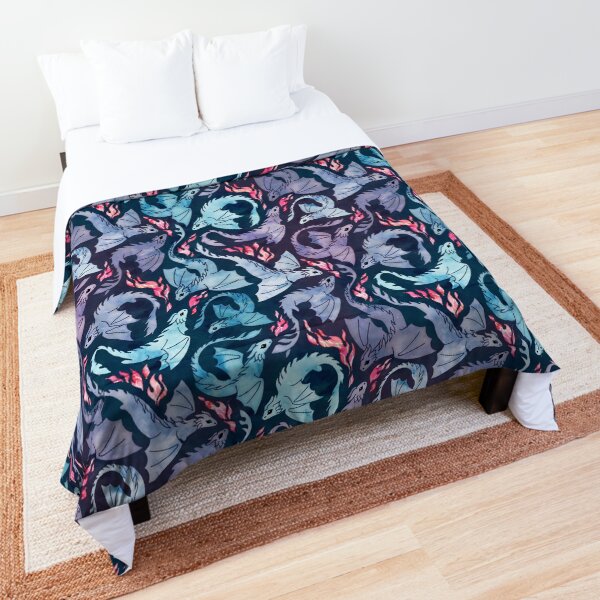 Dragon fire dark turquoise and purple Comforter