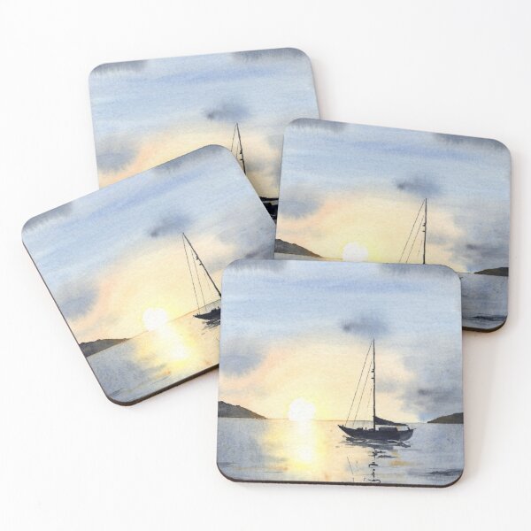 Item preview, Watercolor sea boat sunset designed and sold by sabine84.