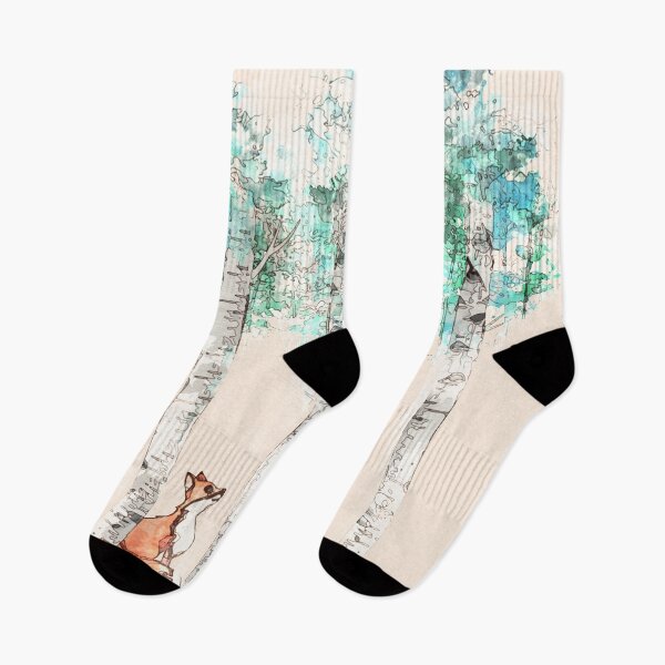 Item preview, Fox and birchs, forest and animals watercolor  designed and sold by Collagedream.