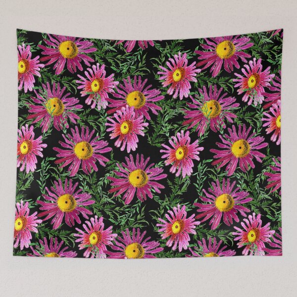 Item preview, Purple daisies on a black background designed and sold by magicbyrc.