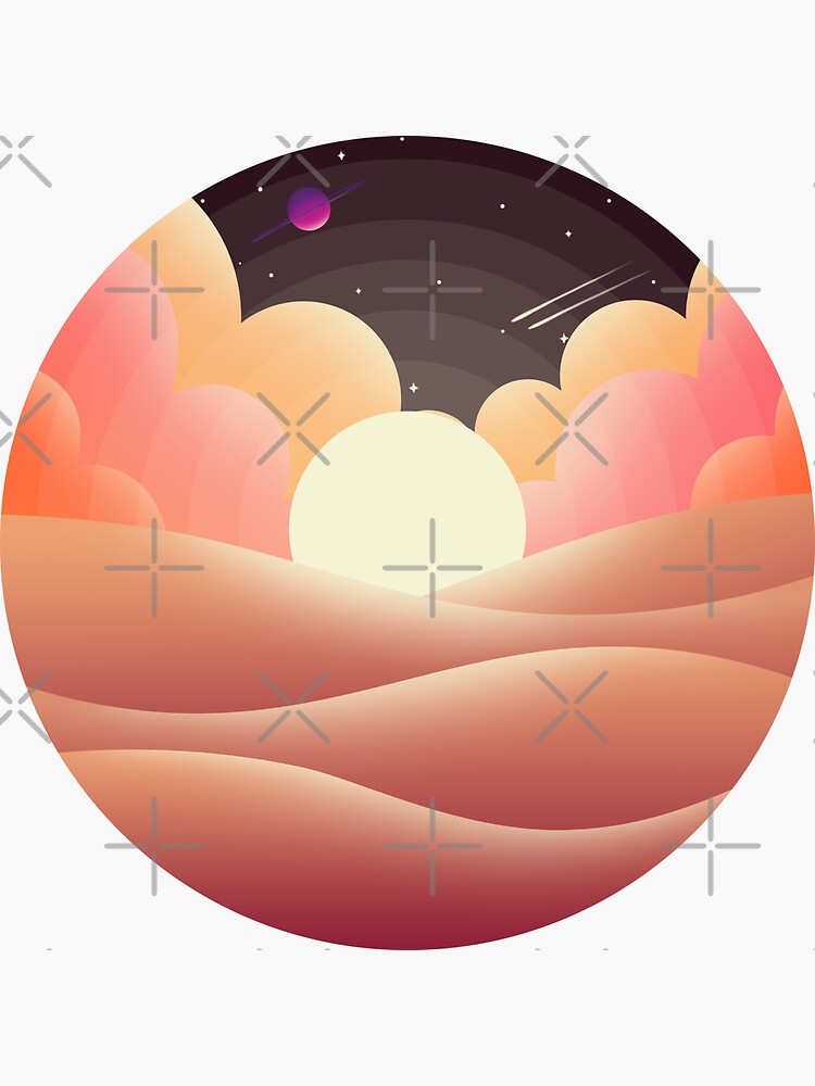 Thumbnail 3 of 3, Sticker, Moonlight in an unearthly desert with shooting stars designed and sold by Butterfly-Dream.
