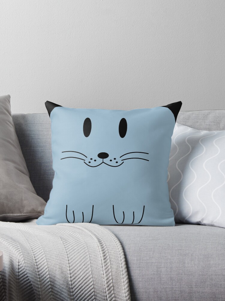 Thumbnail 1 of 3, Throw Pillow, Cute cuddly kitten - light blue designed and sold by reIntegration.