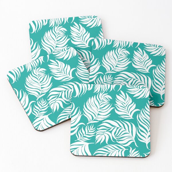 Item preview, Seamless pattern with white palm dypsis leaves on blue background. Seamless summer palm dypsis leaves tropical fabric design. Dypsis lutescens seamless pattern. designed and sold by Kizuneko.