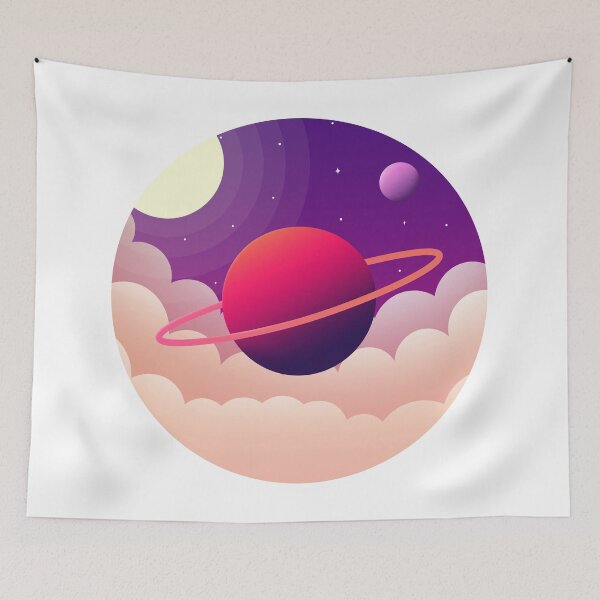 Item preview, Colorful gradient planet flying pastel clouds illuminated by night moon designed and sold by Butterfly-Dream.
