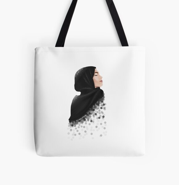 Floral Hijabi Arabic Name Black Tote Bag Islamic Gift