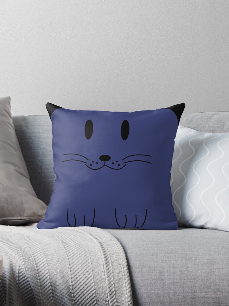 Throw Pillow, Cute cuddly kitten - blue designed and sold by reIntegration