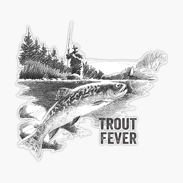 Trout fishing scene Sticker for Sale by Pixelmatrix