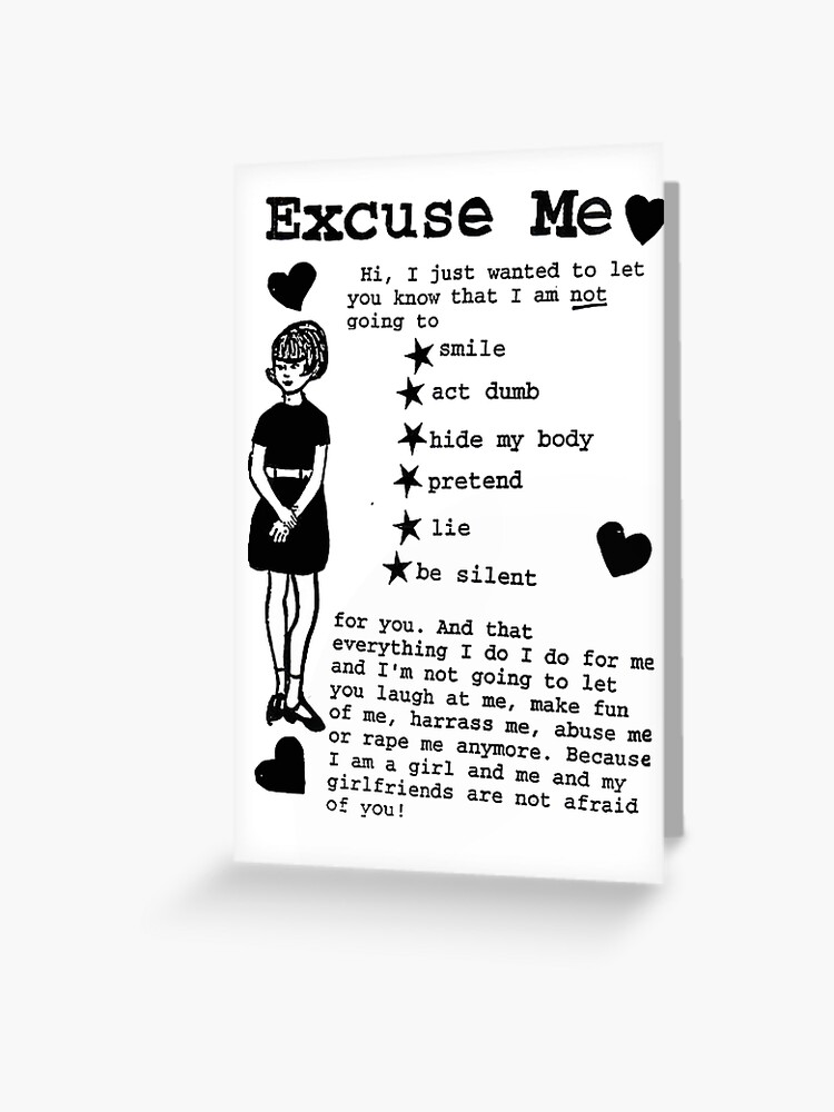 Excuse Me Riot Grrrl Greeting Card By Luckythelab Redbubble