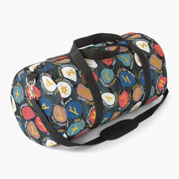 Item preview, Mystical Viking Runes // black background blue red brown and teal stones golden letters of the runic alphabet designed and sold by SelmaCardoso.