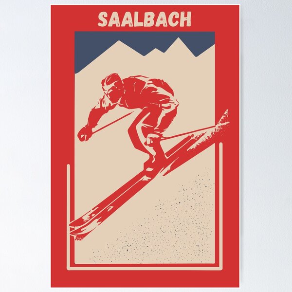 Item preview, Saalbach in Austria Vintage Red Ski Poster designed and sold by Vintage-TM.
