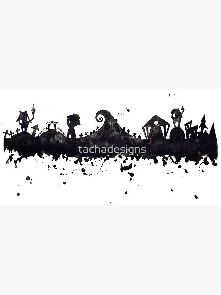 Halloween Town Nightmare Before Christmas Inspired Watercolor Skyline by tachadesigns