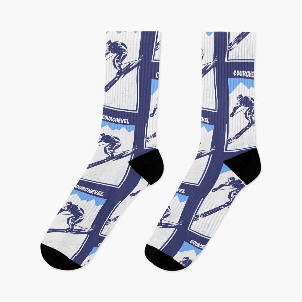 Item preview, Vintage Blue Geometric Ski Poster for Mountain Alpine Skier with the name of the French ski resort Courchevel designed and sold by Vintage-TM.