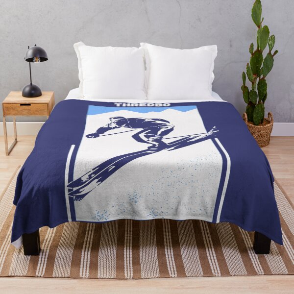 Item preview, Vintage Blue Geometric Ski Poster for Mountain Alpine Skier with the name of the Australian ski resort Thredbo designed and sold by Vintage-TM.