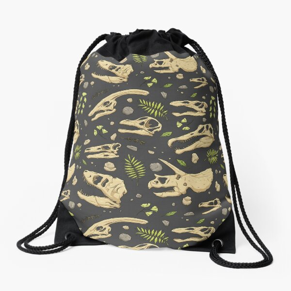 Dinosaur Skulls - Grey Drawstring Bag