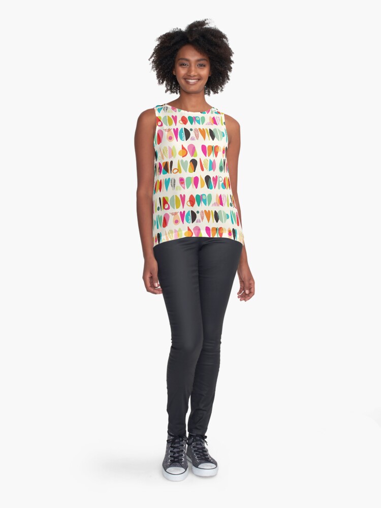 Alternate view of Colorful Abstract Hearts and Leaves Sleeveless Top