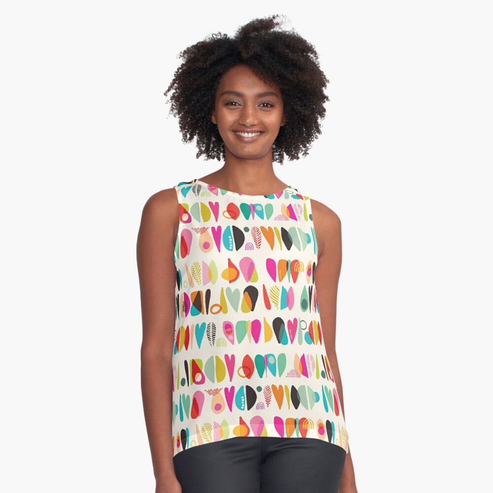 Colorful Abstract Hearts and Leaves Sleeveless Top