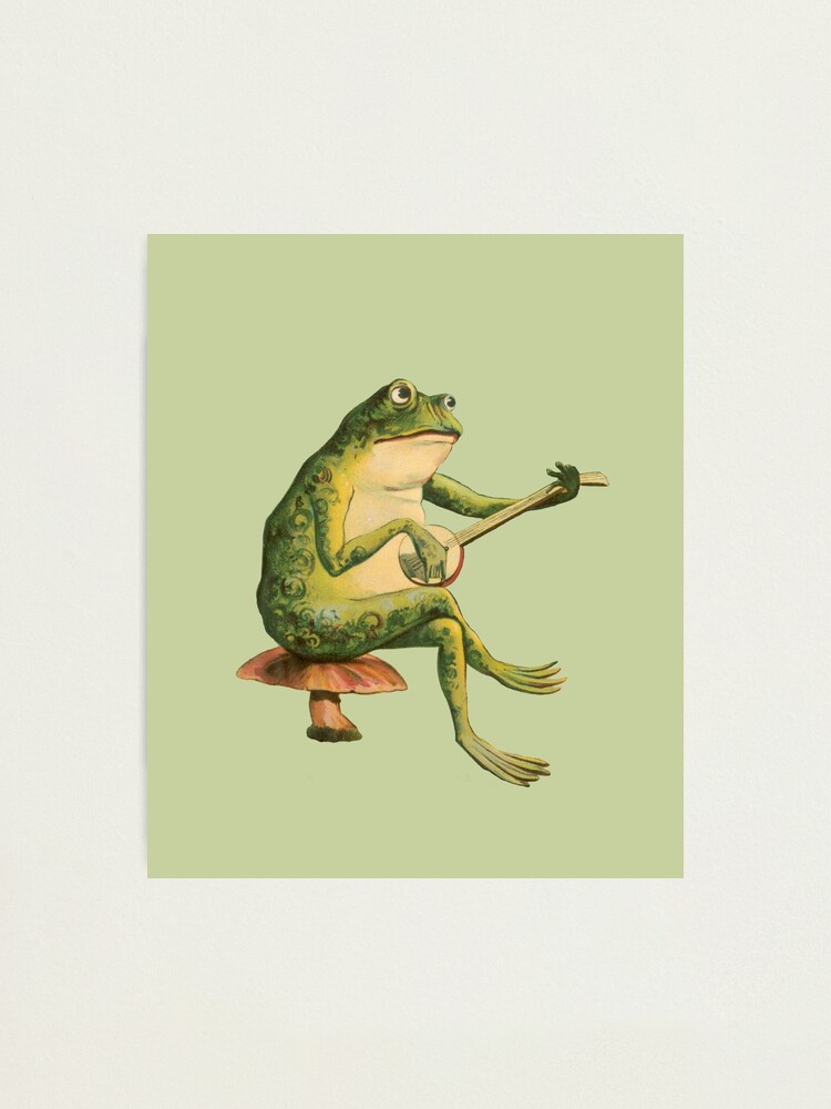 Melancholic Vintage Frog: Banjo Player on Mushroom Toadstool, Cottagecore  and Goblincore Aesthetics with Edgy Grunge | Photographic Print