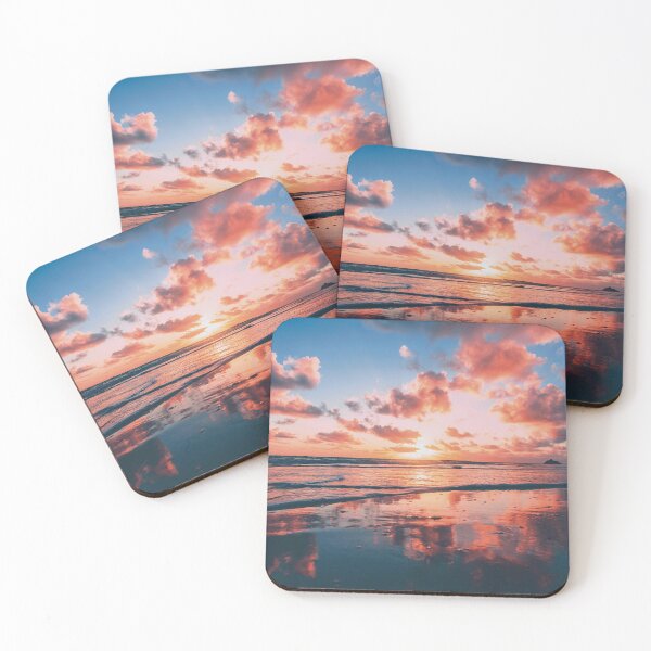 Item preview, Sunset over the Beach, with clouded sky at golden hour designed and sold by ToriaScarlett.